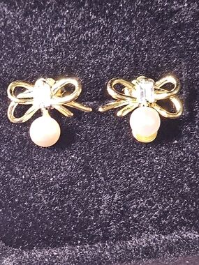 925 Sterling-Gold-Tone Bow Pearl Drop Earrings - Elegant Women Jewelry